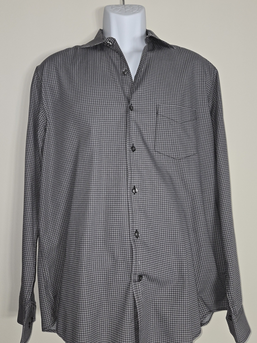 Men's Gray Patterned Button-Up Shirt
